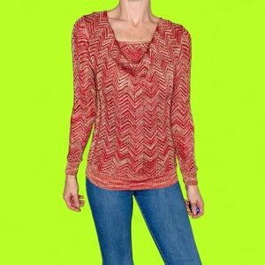 Vintage Y2K INC International Concepts Red Lamé Chevron Sparkle Holiday Shirt